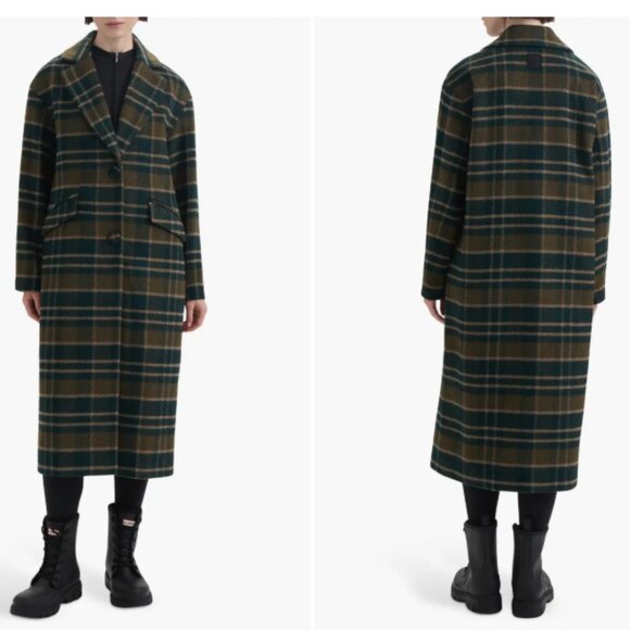 NEW HUNTER Wool Blend Plaid Coat in multi green for women 1225 8m4 - Picture 1 of 7